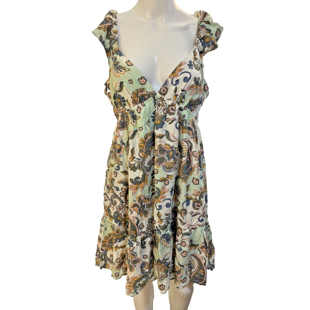 Roxy Womans Babydoll Y2K Floral Mini Dress Size L Fairy‎ Whimsical Paisley Boho
